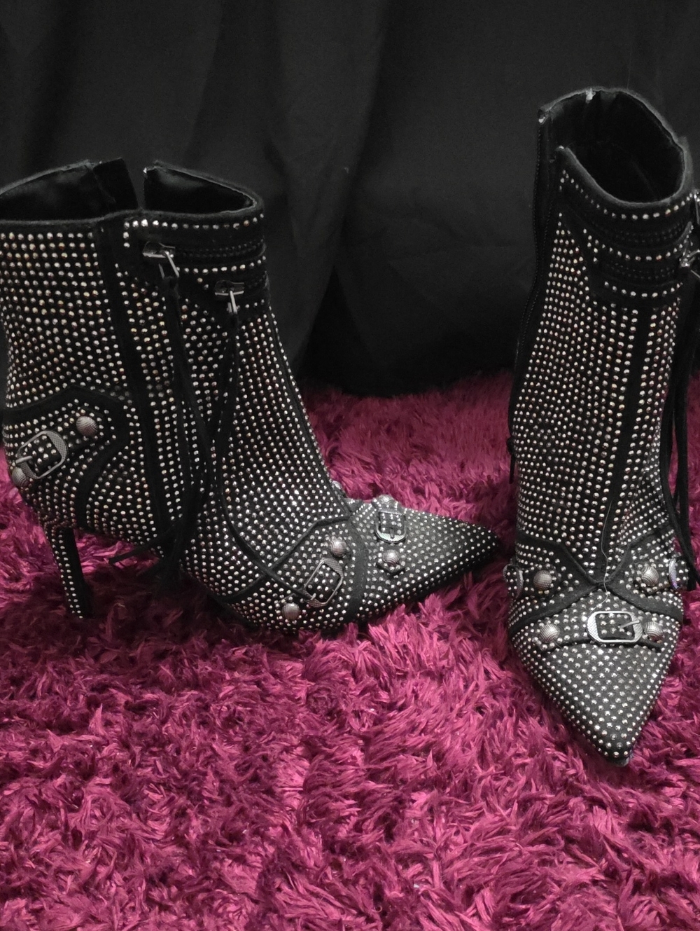 Studded Pointed-Toe Ankle Boots in Black